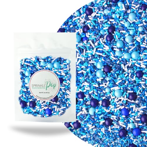 Sprinkle Pop Blue Ombre Sprinkle Mix| Monochromatic Blend of Blues & Navy Blue Sprinkles with White Pops| Undersea Themed Sprinkles Made In USA for Boy Gender Reveal Cakes Cookies Cupcakes Donuts, 2oz