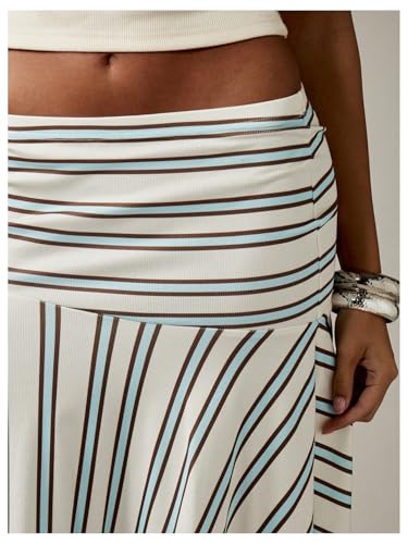 Milumia Women's Striped Low Waist Flowy Midi Skirt Ruffle Asymmetrical Knee Length Skirts3