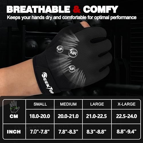 Seektop Breathable Workout Gloves for Women & Men, Thick Padded Weight Lifting Gloves, Full Palm Protection, Excellent Grip for Gym Fitness and Training, Exercise, Cycling