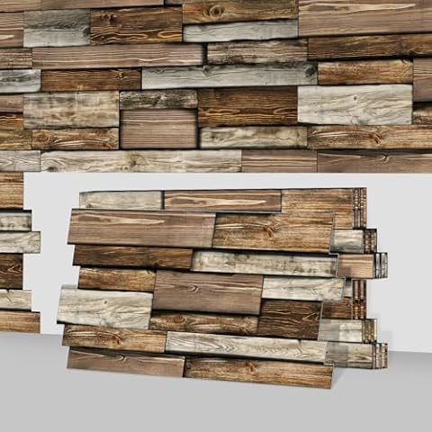 ViibXfans 12 Pcs Vintage Woodgrain Stickers,Peel and Stick 4.72X9.68 in Tiles,Skin-Friendly Vinyl Tile Stickers, Back Splash Stickers for Kitchen Wall,Fireplace,Bathroom(HTP110) Cover