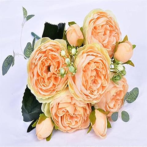 yfshfdc 30cm Big Flower Heads Rose Silk Bouquet Peony Artificial Flowers5 Big Heads4 Small Bud Bride Wedding Home Decoration Flowers Cover