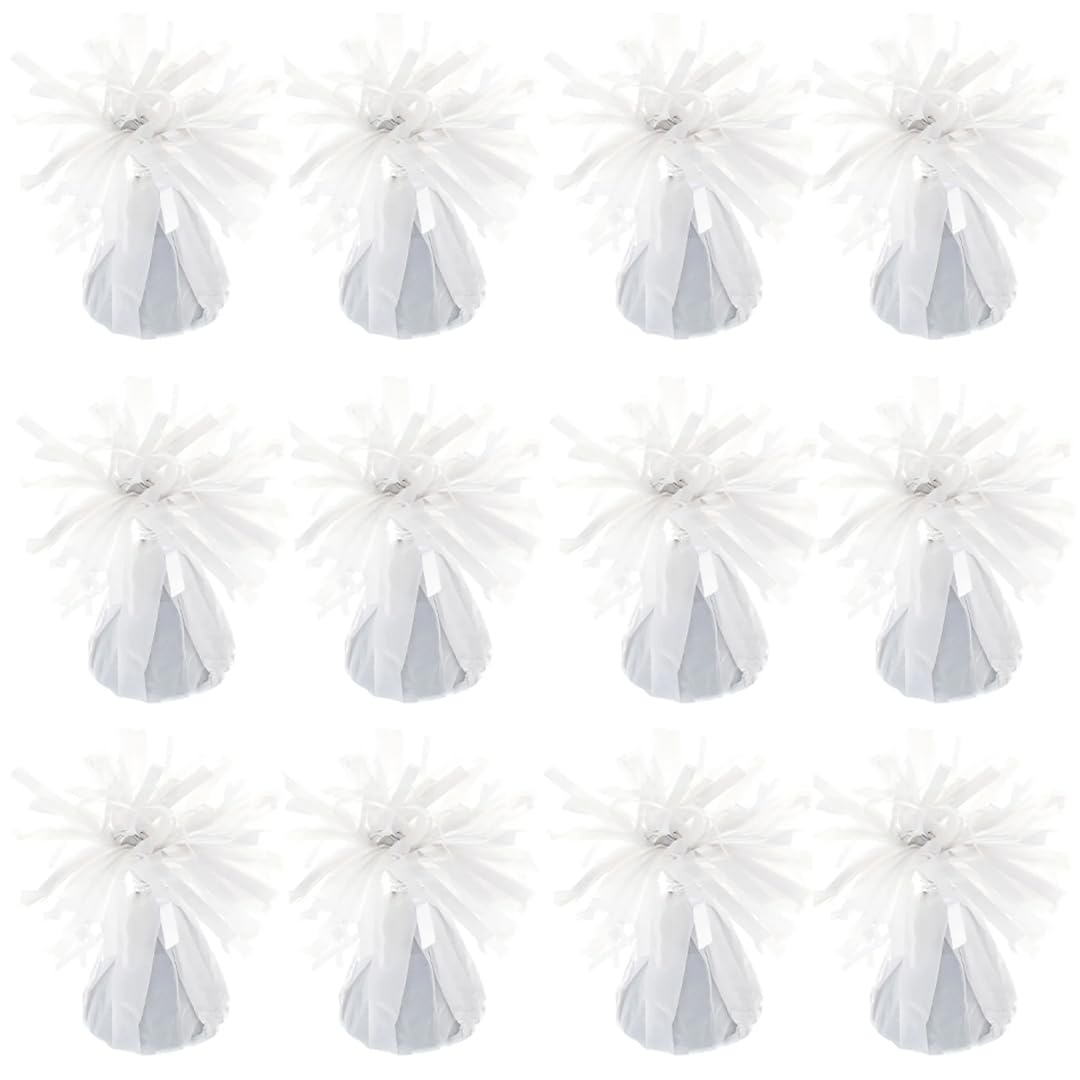 PARTYRAMA.CO.UK White Foil Helium Balloon Weights 175gr - Pack of 12 - Durable & Colourful Weights for Birthdays Parties, Events & Celebrations - Perfect Balloon Weight Holders — image 1