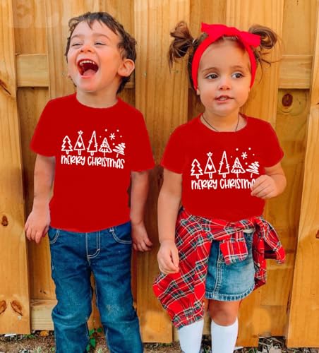 Image of Christmas Tree Shirt for Toddler Boys Girls Merry Christmas T-Shirts Short Sleeve Holiday Tee Xmas Gift Tops