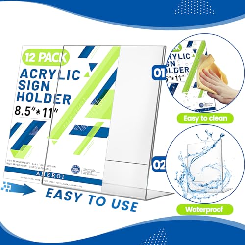 Aheroi 12 PCS Acrylic Sign Display Stands - 8.5 x 11, Clear Plastic Sign Holders for Paper Displays, Home Office Supplies - Image 6