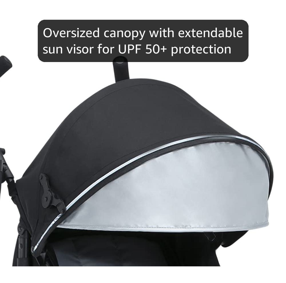 Jeep AdventureGlyde Stroller by Delta Children - Lightweight Travel Stroller with Smoothest Ride & Compact Fold, 3-Position Recline, Extra Large Storage Basket, Black/Grey