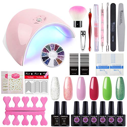 Gel Nail Polish Starter Kit with Full DIY Gel Manicure Nail Tools 6 Colors Soak Off Gel Polish Set Base Top Coat 36W LED Nail Dryer Lamp