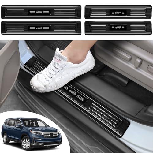 PeakPurit 4PCS Car Door Edge Guards Door Sill Protector for Honda Pilot 2016-2022 Accessories Stainless Steel Material Black Brushed Car Door Threshold Protection