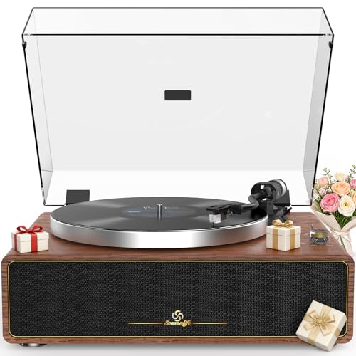 Turntable Record Player with Built-in Speakers, Vinyl Record Player Support Bluetooth Playback Auto...