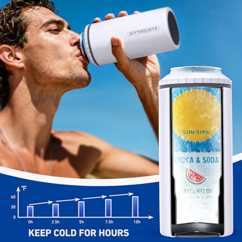 Image of 3 in 1 Slim Can Cooler for 12 OZ Skinny Can, Regular Can & Beer Bottle - Keep Cold for 6 Hours - Double Walled Insulated Stainless Steel Vacuum Beverage Can Insulator (Matte White)