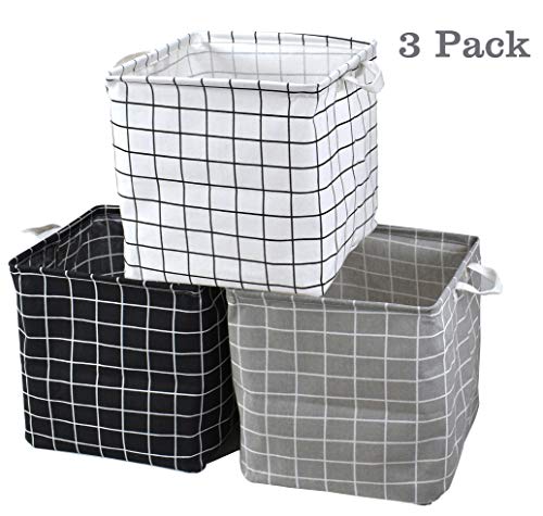 Storage Basket Bins, 3 Pack 12.6 x 12.6 x 12.6 inch Foldable Cloth Cube Organizer with Carry Handles for Linens, Towels, Toys, Drawers, Home Closet, Shelf, Nursery, Cabinet