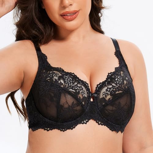 Image of MELENECA Women's Plus Size Minimizer Bras Full Coverage Lace Unlined Underwire Bra