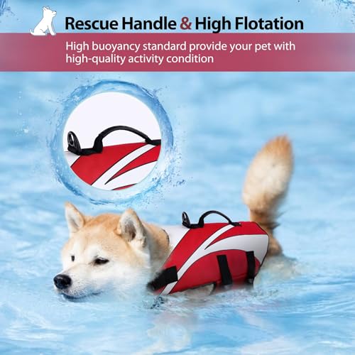 SUNFURA Dog Life Jacket, Dog Life Vest for Swimming with Rescue Handle and High Flotation, Small Dog Vests Safety Life Preserver for Boating, Dog Lifesaver Puppy Swimsuit for Small Medium Large Dogs SUNFURA Dog Life Jacket, Dog Life Vest for Swimming with Rescue Handle and High Flotation, Small Dog Vests Safety Life Preserver for Boating, Dog Lifesaver Puppy Swimsuit for Small Medium Large Dogs