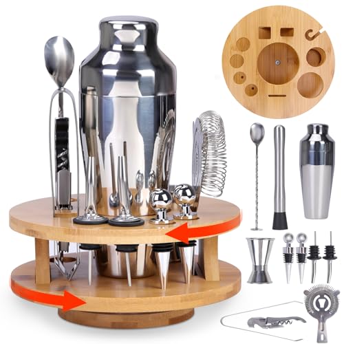 Proteínas, Lubardy Shaker Cocktail de 12 Piezas Kit Bartender Giratoria Coctelera 700 Ml de Acero Inoxidable con Base de Almacenamiento Coctelería Profesional Utensilios...