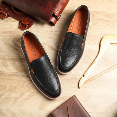 Image of HAYES LONDON Genuine Leather Loafers for Men | Casual Slip-On Shoes | Breathable & Comfortable Summer Wear | Lightweight Walking Shoes