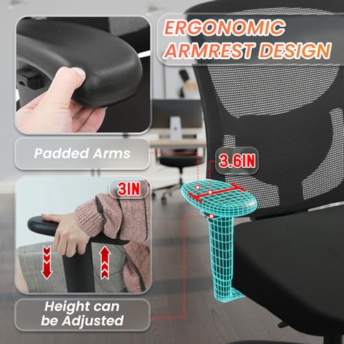 Image of BestOffice Big and Tall 500 lb Mesh Office Chair Ergonomic High Back Desk Chair with Lumbar Support and Extra-Wide Seat for Home Office, Black