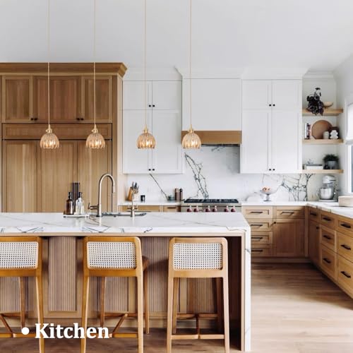 Image of Shenmoyl Pendant Light 2 Pack with Amber Tulip Glass Lmapshade, Brass Vintage Pendant Light Adjustable Hanging Light for Kitchen Island Dining Room Hallway