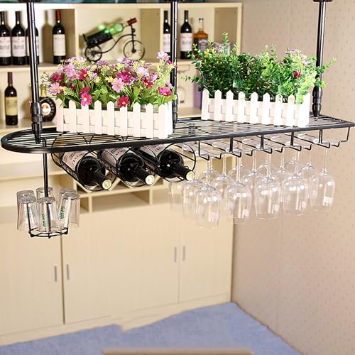 Estante colgante para vino, estante de pared para bar con estante para copas de vino, estante para exhibición de botellas, estante para botellas de vino o para bar en casa, comedor, cocina, cafetería.