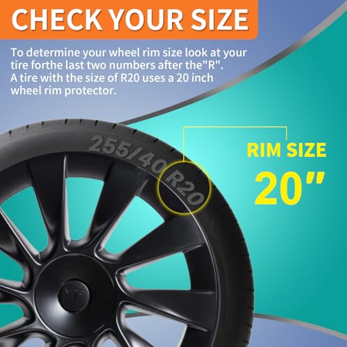 Image of Tesla Model Y Rim Protector Fit 20 inch Induction Wheels 2020-2024|Wheel Covers 20 inch|ABS Guard Hubcap Cover for Curb Rash Prevention| Model Y Accessories|Matte Black(Set of 4)