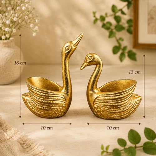 Image of Swan Shape Candle Holder Set of 2 - Gold Decorative Metal Tealight Holders for Home Decor, Table Decoration, Living Room, Bedroom & Festive Decoration