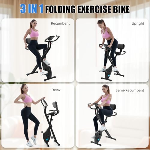 Image of BARWING Exercise Bike Stationary Bikes for Home，3 in 1 Folding Exercise Bikes for Seniors, Indoor Cycling Workout Bike 16-Level Adjustable Resistance,330LB Capacity,Comfortable Seat Backrest Black