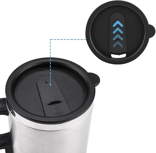 Miniatura 6 de Taza de calefacción para automóvil, hervidor eléctrico de acero inoxidable, calentador de taza de café portátil de 12 V, calor hasta 149.0 °F, taza