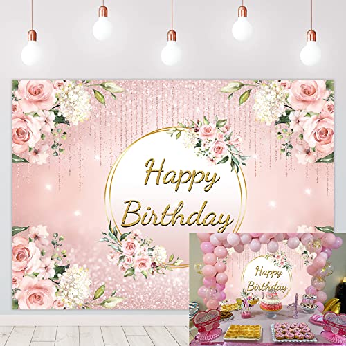 Fleur rose anniversaire toile de fond fleur rose douce fille photo fond fête décoration bannière dessert table fournitures photomaton Studio accessoires décor 2,1 x 1,5 m