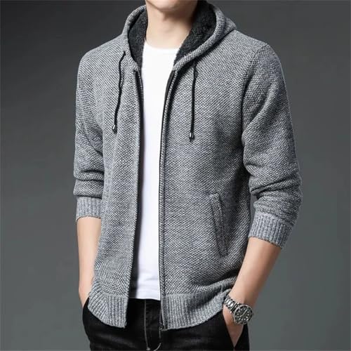 Men’S Fleece Lined Hooded Cardigan Slim Fit Turn-Down Collar Long Sleeve Full Zip Knitted Sweatercoat4