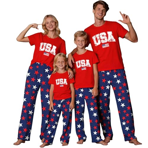 YWFULLBLUUM 250th Anniversary 4th of July Matching Family Pajamas Set,American Flag Patriotic Sleepwear for Couples