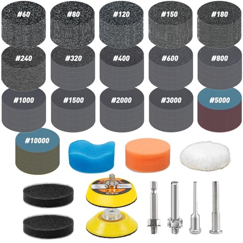 331 Pièces Disque Abrasif 50mm Disques Poncage 60-10000 Grain Papier a Poncer Perceuse à l'eau et à sec Papier Abrasif Disque a Poncer pour Metal, Bois,...