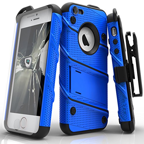 Zizo Bolt Series Compatible with iPhone SE Case Military Grade Drop Tested with Screen Protector Kickstand Holster Belt Clip iPhone 5s Blue Black