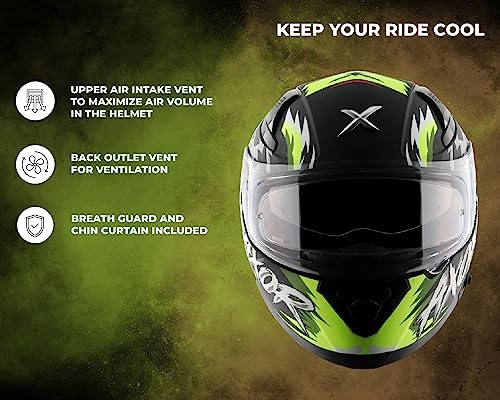 Image of Axor Apex Falcon ISI ECE DOT Certified Full Face Dual Visor Helmet for Men and Women with Pinlock Fitted Outer Clear Visor and Inner Smoke Sun Visor -Dull Black Neon Yellow-XL