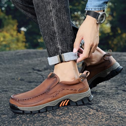 Waterproof Shoes for Men, Outdoor Casual Oxford, Lightweight Hiking Shoes, Breathable Leather Loafers, Comfortable Walking Sneakers2
