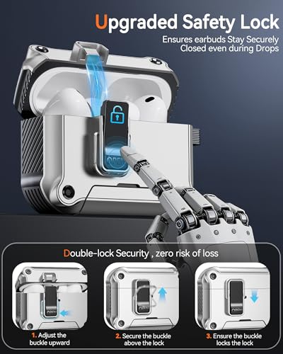 Image of for AirPods Pro 3 Case 2025, Compatible with MagSafe - Designed with Safety Lock, Magnetic Snap-Open Lid and Phone Stand, Includes a Cleaner & Keychain - Rugged Tough Hard Shell
