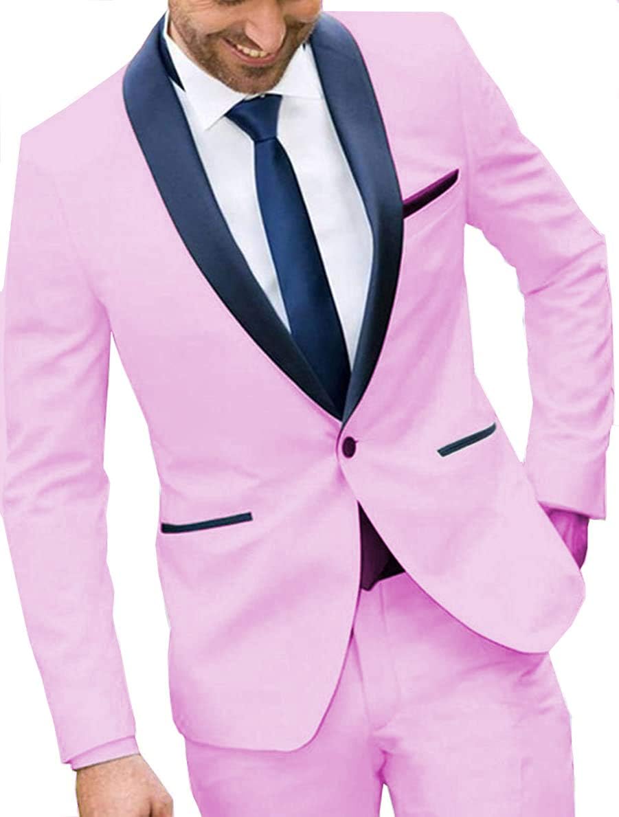 Men's Wedding Groom Suit One Button White Two Piece Navy Shawl Lapel Men Tuxedo Suits