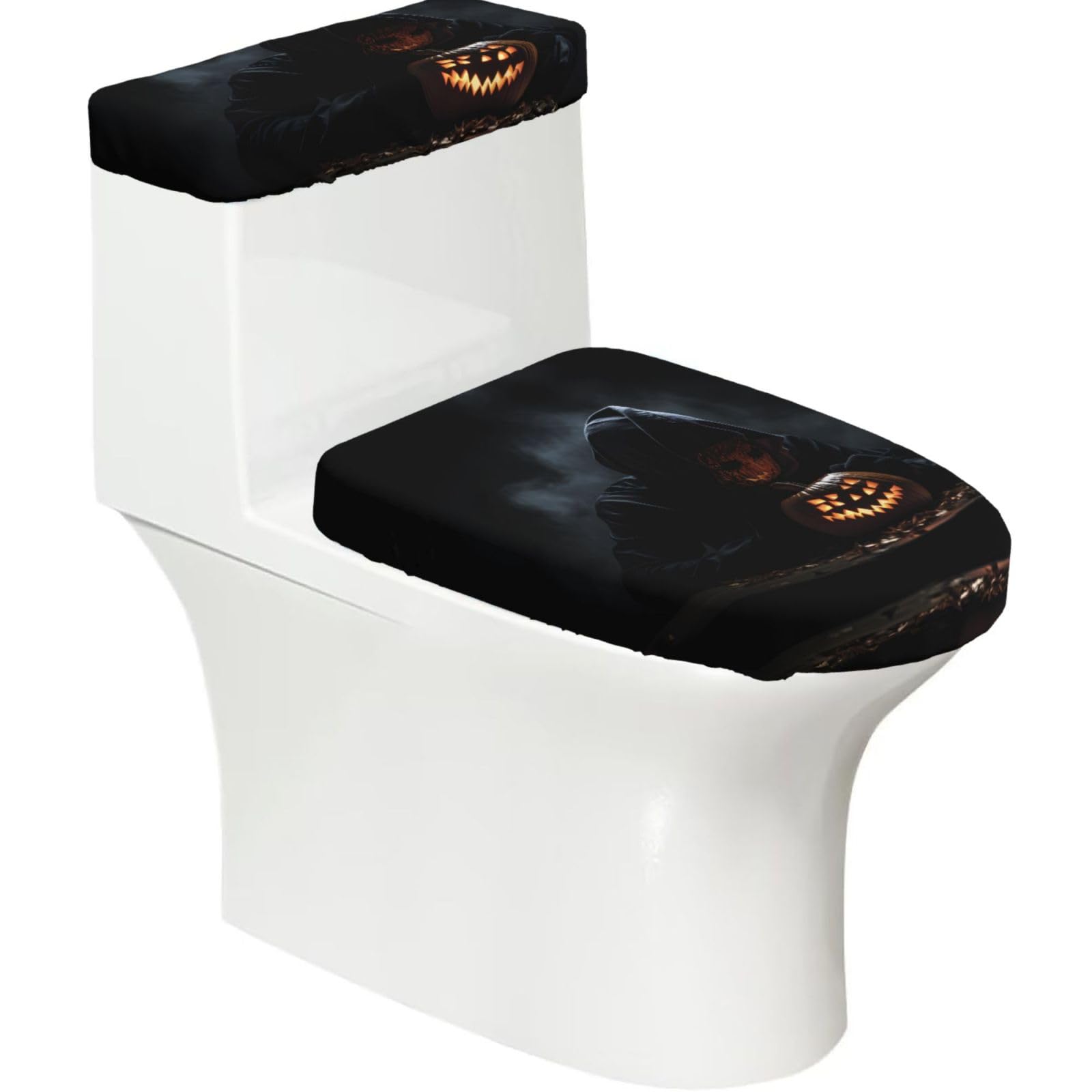 Mrowyc Black Pumpkin Lamp Secret Printed Toilet Seat Set - Set Of 2 - Universal Toilet Seat Cover - Housewarming Birthday Christmas Gift