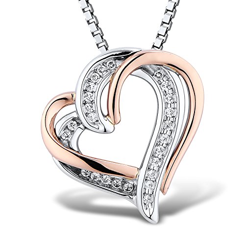 Diamond Heart Pendant Necklace 1 10 cttw in Sterling Silver and 10k Rose Gold - 18 Inch Chain
