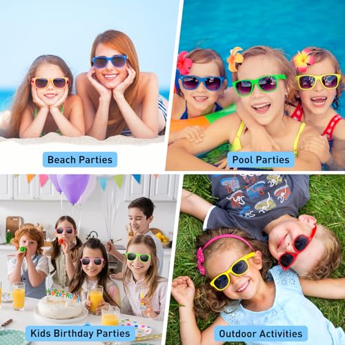 Morcheiong 8/16/32/48 Pack Kids Neon Color Sunglasses, Sunglasses Party Favor Goody Bag Fillers for Birthday Beach Pool Party4