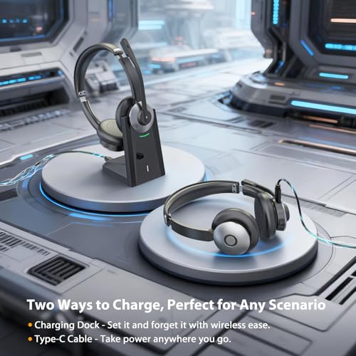 Image of Wireless Headset with Microphone, AI Noise Cancelling Headset for Office | V6.0 Bluetooth Headset with Mute & Charging Base, Computer Headphones 36H Work, Call Center /PC /Phone /Laptop /Teams