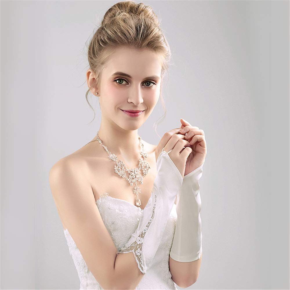 SePkus Guanti da Sposa Guanti da Donna Guanti al Polso Guanti Opera Abito da Banchetto Nuziale Guanto in Raso di Seta per Matrimonio (Beige)