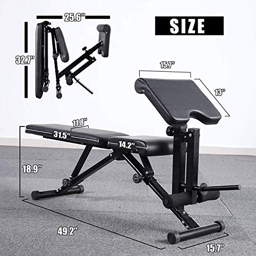 Mikolo Adjustable Weight Bench, Strength Training Foldable Exercise Workout Bench with Preacher Pad, Leg Extension for Home Gym, Full Body Workout - (2021 Upgraded)