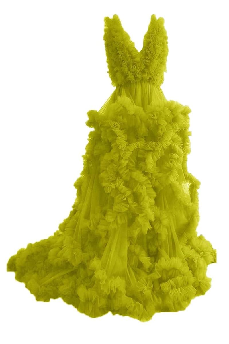 BRIGOW Women's Tulle Bride Morning Robe V Neck Anniversary Dresses Lace Up Formal Evening Prom Gowns Sage Green UK14
