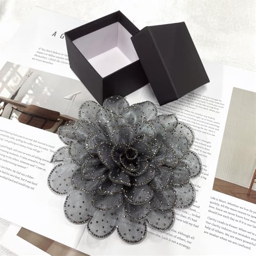 Image of Rhinestone Camellia Flower Big Brooch Lapel Pins for Women Fashion Crystal Fabric Floral Brooches Pin for Dresses Suit Accessories Jewelry Boutonniere Corsage Wedding Party 140mm