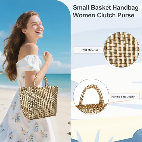Image of YYW Woven Bag for Women, Shiny Leather Tote Bag, Small Basket Handbag Women Clutch Purse