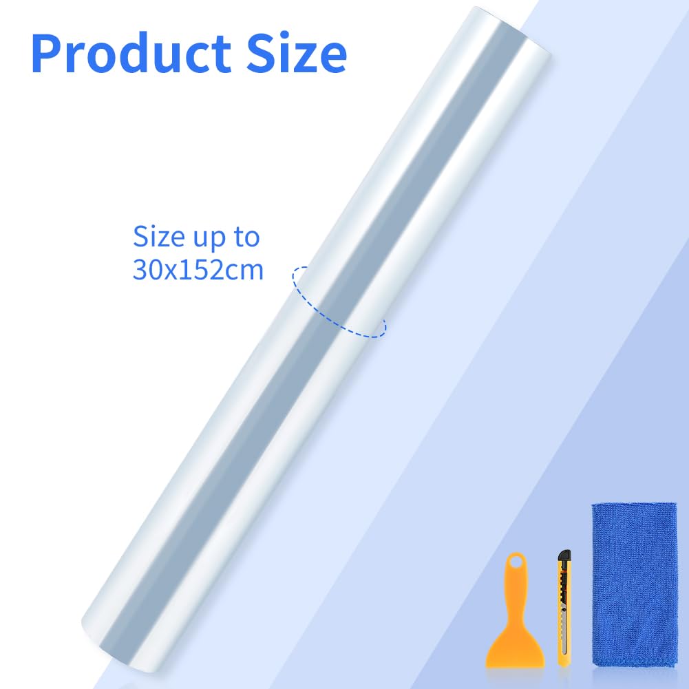 DiULi Pellicola Adhesiva per Auto, Moto, Bici 30x152 cm - con 1 Raschietti in Plastica, 1 Taglierino (Colore Casual) + 1 Asciugamano, Trasparente, Autoadesiva, Protettiva per Vernice - 3