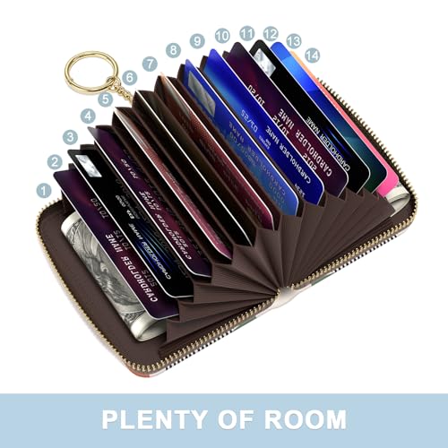 Image of Aiawoxc Credit Card Holder, Small RFID Wallet Slim Leather Card Organizer Case with Zipper and Wristlet Strap, Tropical Plants