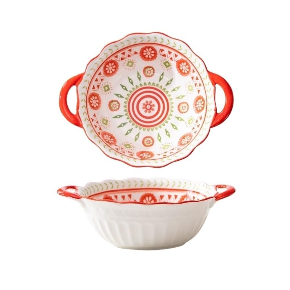 OLSKFUH Kitchen 800Ml Ceramic Tableware, Cheese Baked Rice Baking Tray Salad Plate Double Ear Household Oven Special Bowl Cooking,