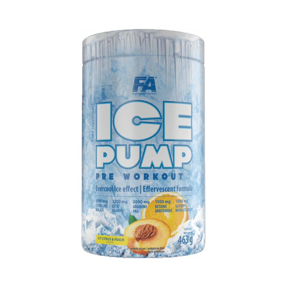 FA Nutrition Ice Pump Booster | 463g je Behälter | Pre-Workout Training Kühleffekt Body Building | L-Citrullin Beta Alanin Koffein | Nahrungsergänzungsmittel (Citrus-Peach)