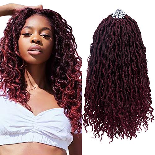 YMHPRIDE 6 Packs Goddess Locs Crochet Hair Wavy Faux Locs Crochet Hair 14 Inch Goddess Locs with Curly Ends Prelooped Bohemian Locs Synthetic Braids T1B/BUG#