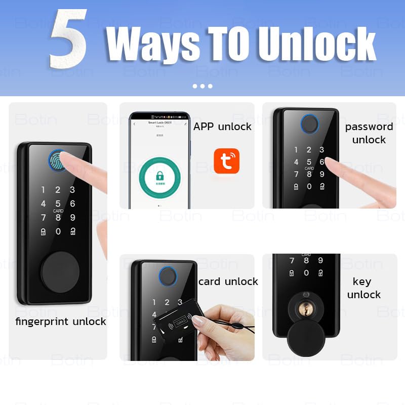 Smart Lock Fingerabdruck Türschloss 5 in 1 Keyless Entry Door Lock Smart Door Lock mit APP-Steuerung, Elektronischer Riegel Biometrische Schlösser für Haustür mit Touchscreen-Tastatur, XX01 – Bild 3