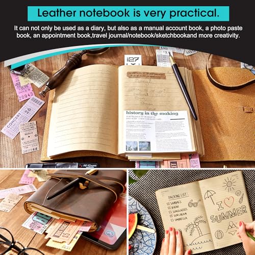 Image of RILIHO Leather Journal Notebook, A5 Size Diary 6x8.1 Inches, Genuine Leather Journals for Writing, Vintage Style, Ideal for Men and Women, Brown